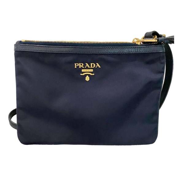 Prada Tessuto Nylon Blue Zip Calf Leather Cross Body - Picture 1 of 12